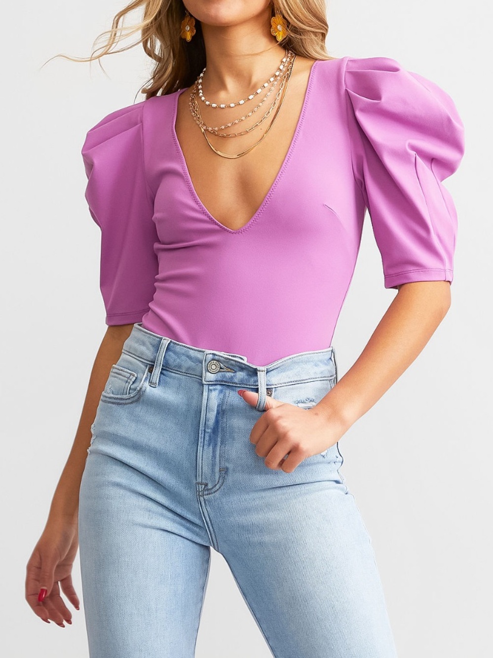 Free People Va Va Voom Puff Sleeve Bodysuit Wildberry Pink M